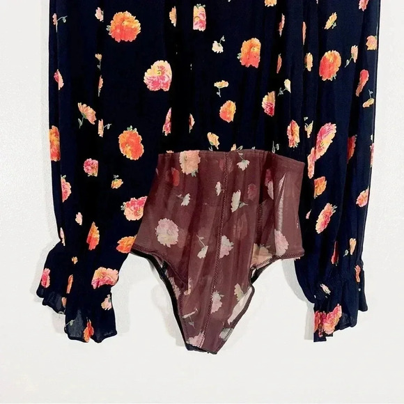 NWT Free People Intametly Poppy Printed Bodysuit Black Combo - Picture 9 of 12